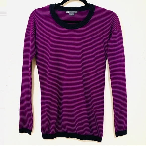 ARMANI EXCHANGE knit purple stripe long sleeve sweater women’s size S - Picture 2 of 5